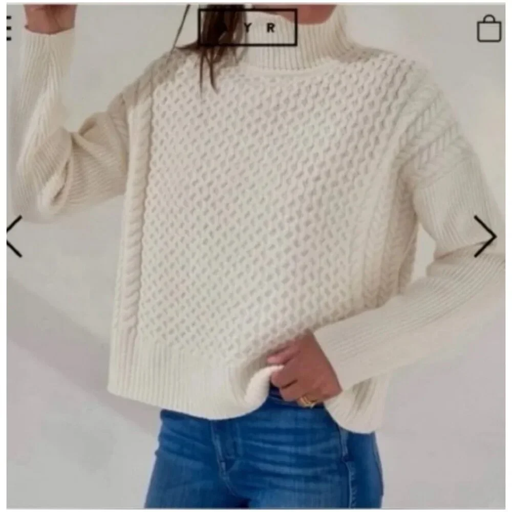 Ayr Le Square oversized Merino Wool sweater ivory snow size S small cable knit - Picture 2 of 12